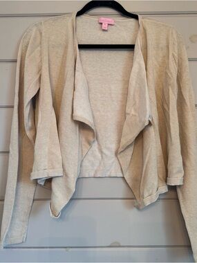 Lilly Pulitzer Colony Open Front Draped Cardigan Sweater Gold/Metallic